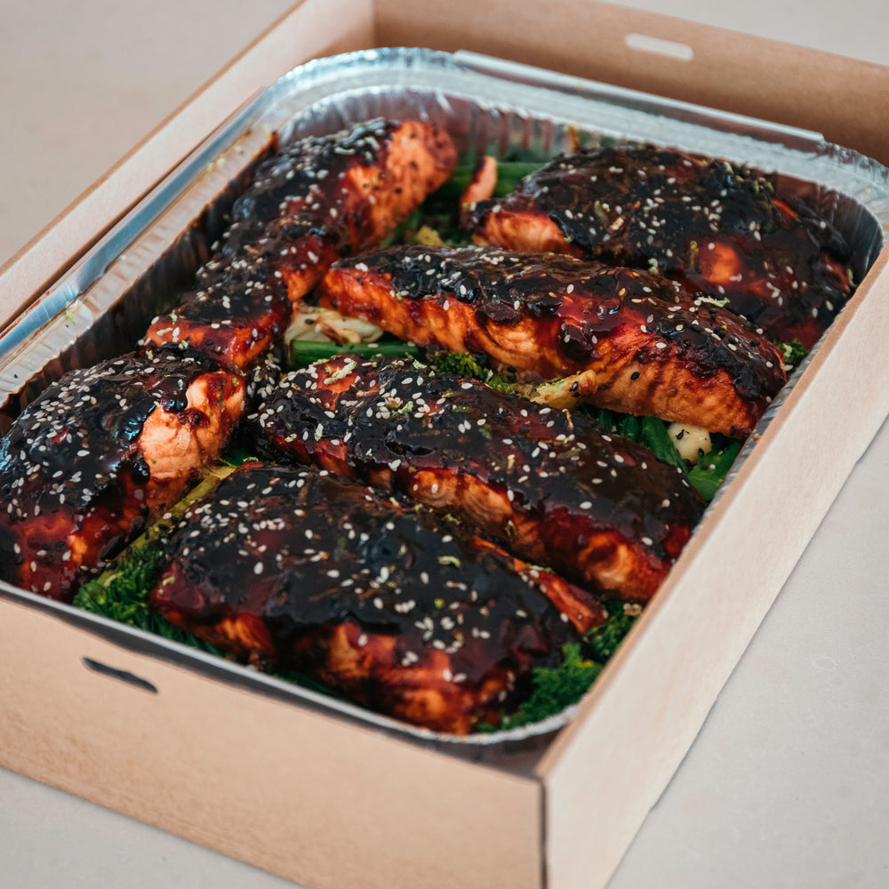 Lime & Soy Salmon Portions with Garlic Greens