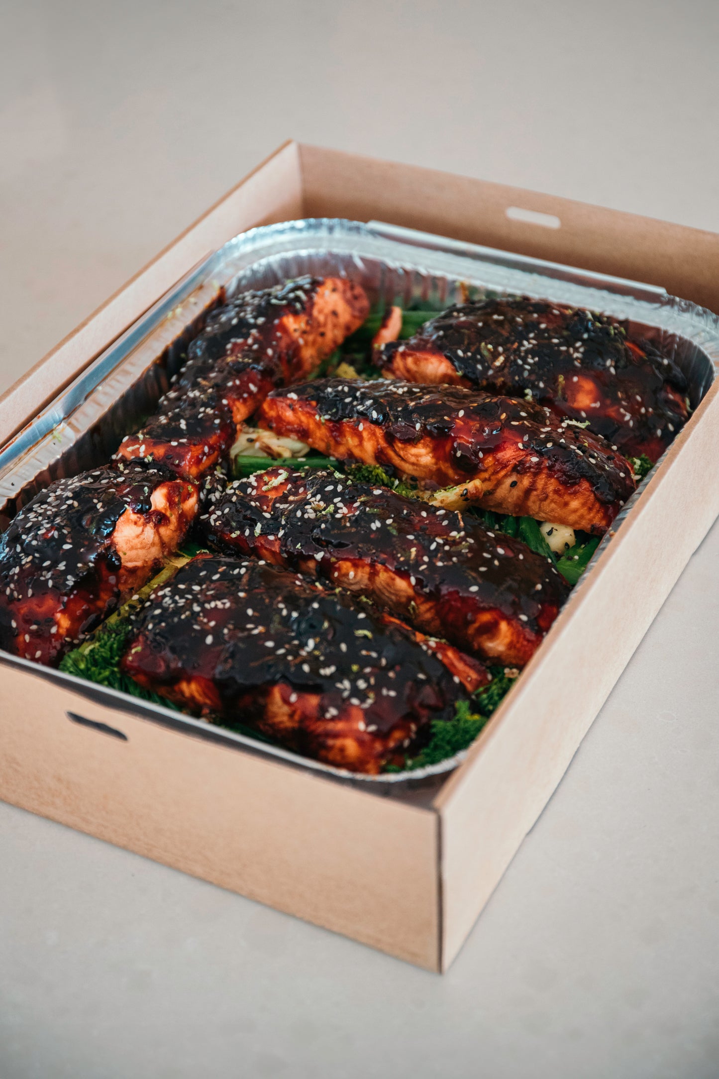 Lime & Soy Salmon Portions with Garlic Greens